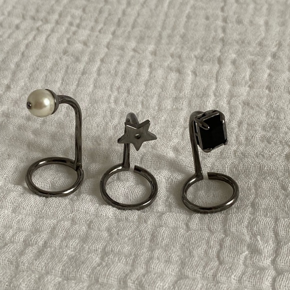 Dior Legacy Knuckle Ring Set with Pearl, Star, and Black Stone - Picture 1 of 5
